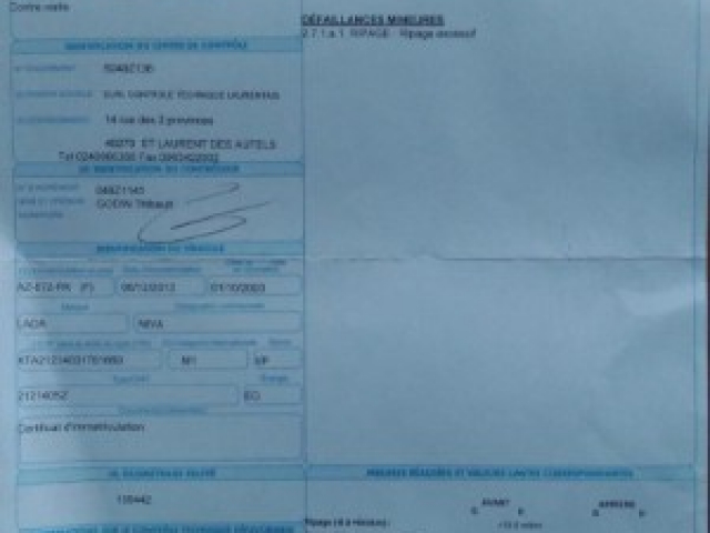 LADA NIVA 4X4 - 1.7L BICARBURATION ESSENCE / GPL  => CARTE GRISE GRATUITE